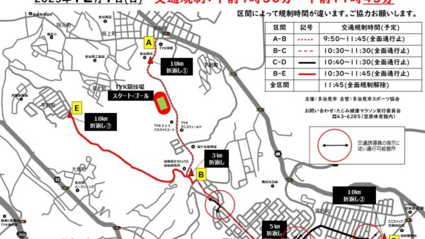 「たじみ健康マラソン」コース公開 及び 交通規制 のお知らせ